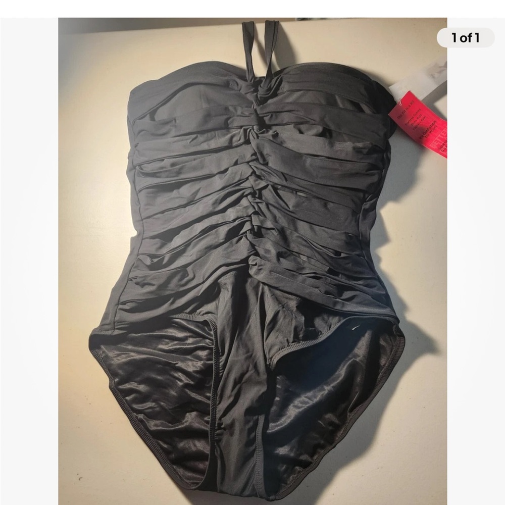 SPANX Black Ruched One Piece Swimsuit